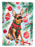 Miniature Pinscher Christmas House Flag 28x40 Porch Sleeve Pole Decorative Outside Yard Banner Artwork Wall Hanging, Polyester