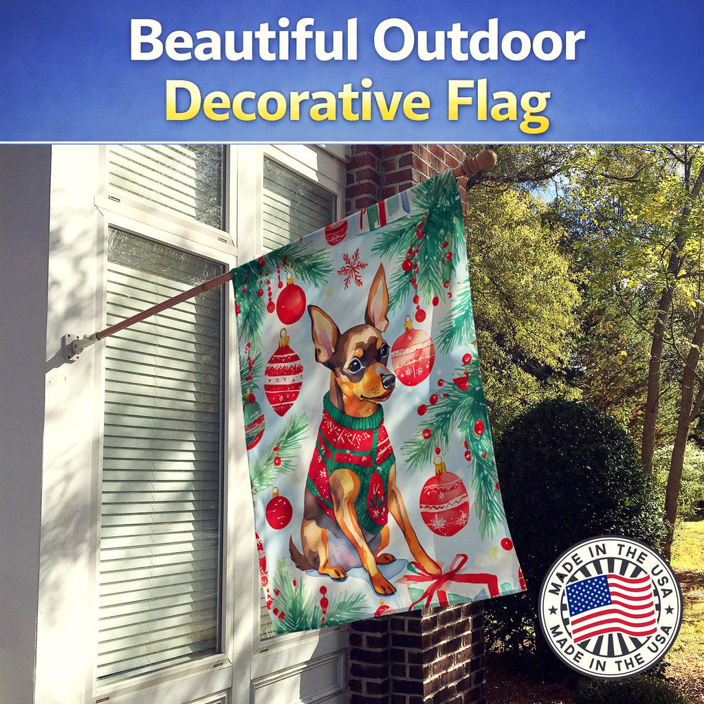 Miniature Pinscher Christmas House Flag 28x40 Porch Sleeve Pole Decorative Outside Yard Banner Artwork Wall Hanging, Polyester
