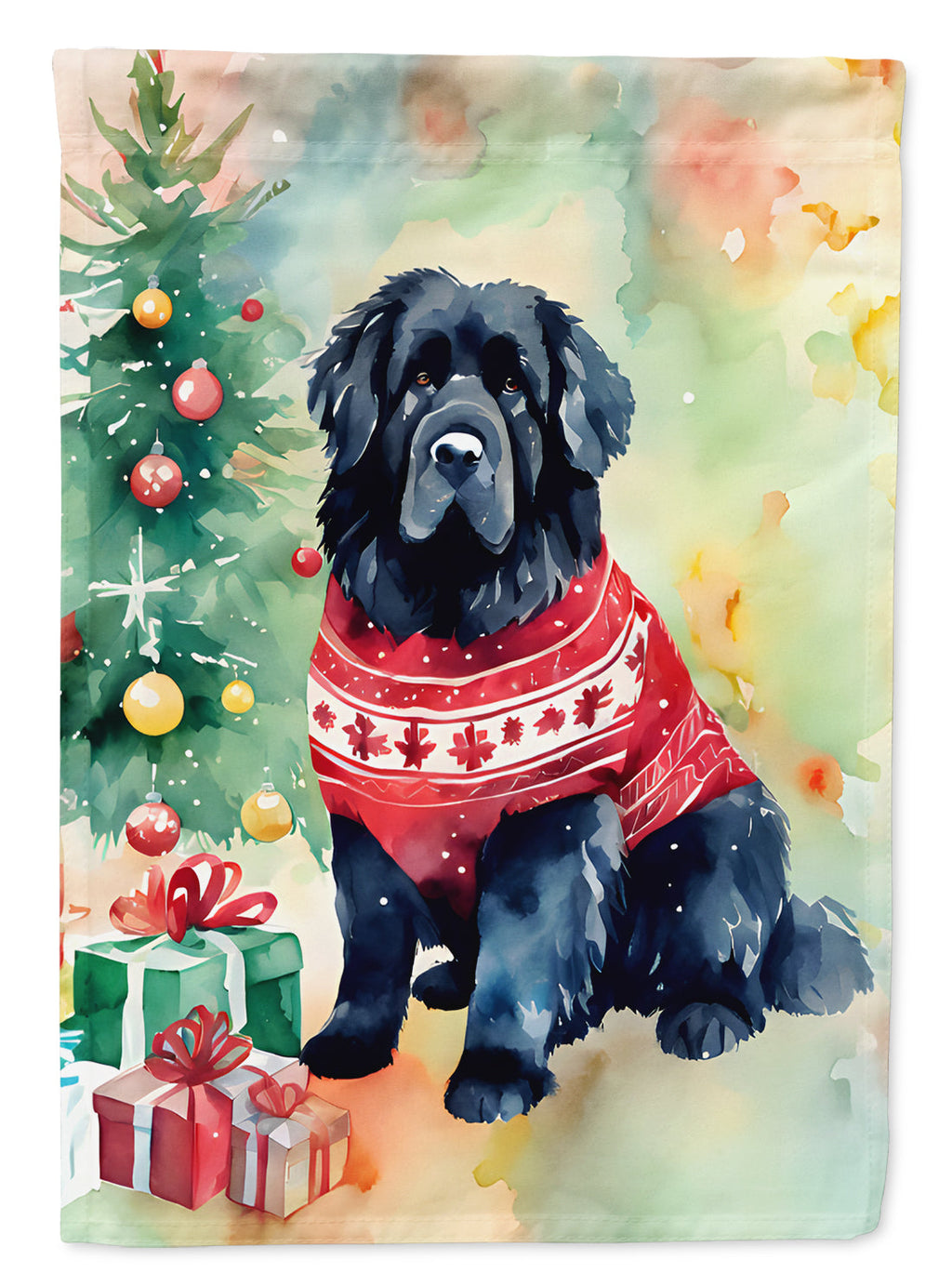 Newfoundland Christmas House Flag 28x40 Porch Sleeve Pole Decorative Outside Yard Banner Artwork Wall Hanging, Polyester