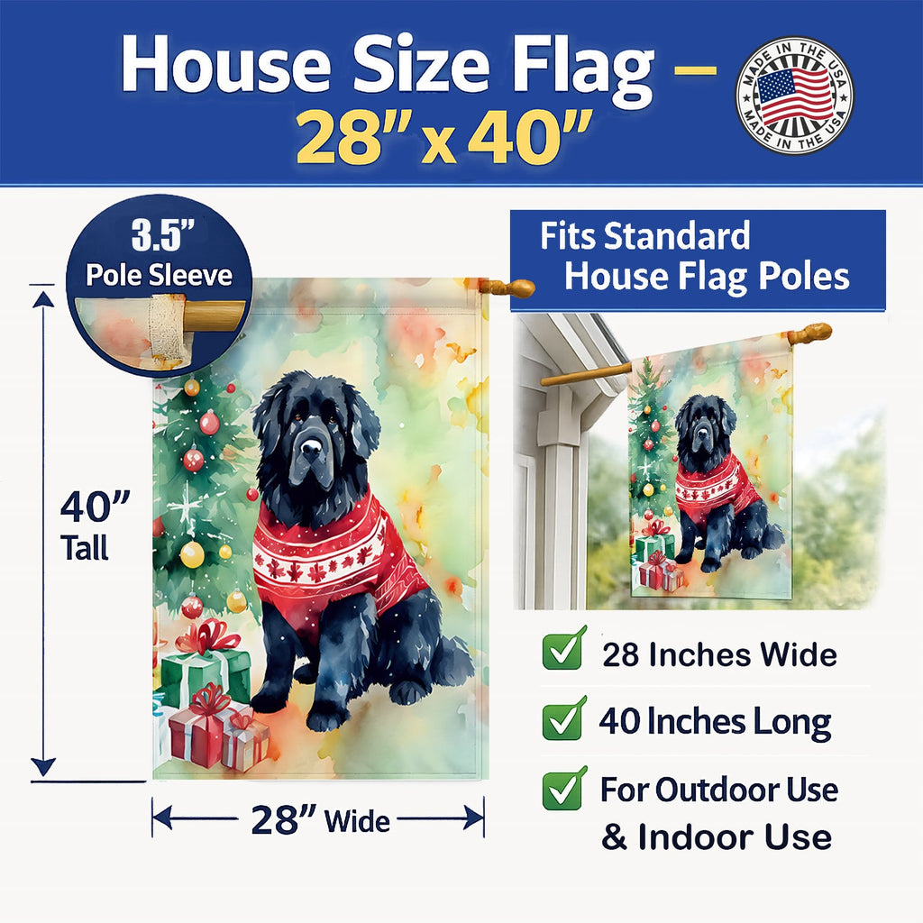 Newfoundland Christmas House Flag 28x40 Porch Sleeve Pole Decorative Outside Yard Banner Artwork Wall Hanging, Polyester
