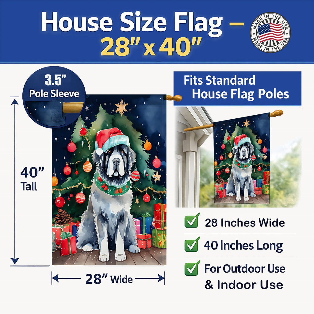 Newfoundland Christmas House Flag 28x40 Porch Sleeve Pole Decorative Outside Yard Banner Artwork Wall Hanging, Polyester
