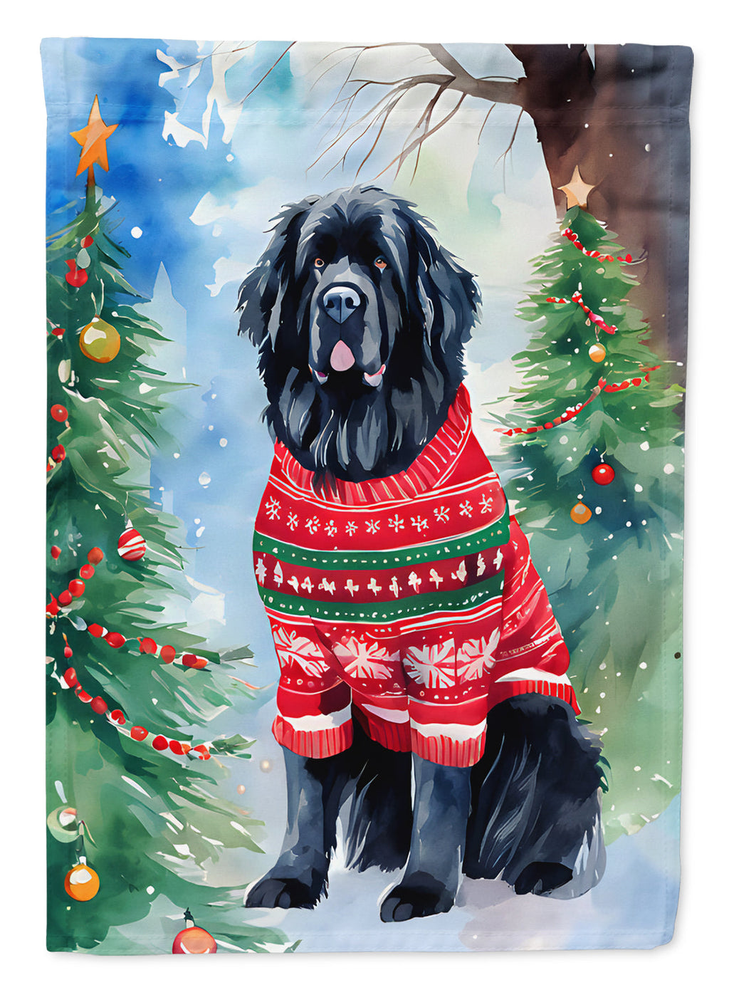Newfoundland Christmas House Flag 28x40 Porch Sleeve Pole Decorative Outside Yard Banner Artwork Wall Hanging, Polyester