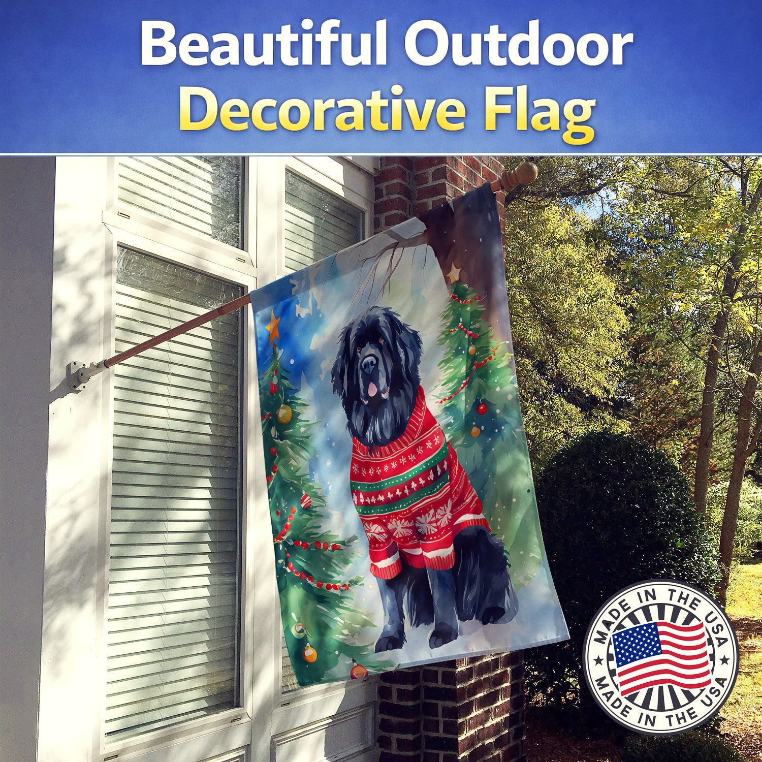 Newfoundland Christmas House Flag 28x40 Porch Sleeve Pole Decorative Outside Yard Banner Artwork Wall Hanging, Polyester