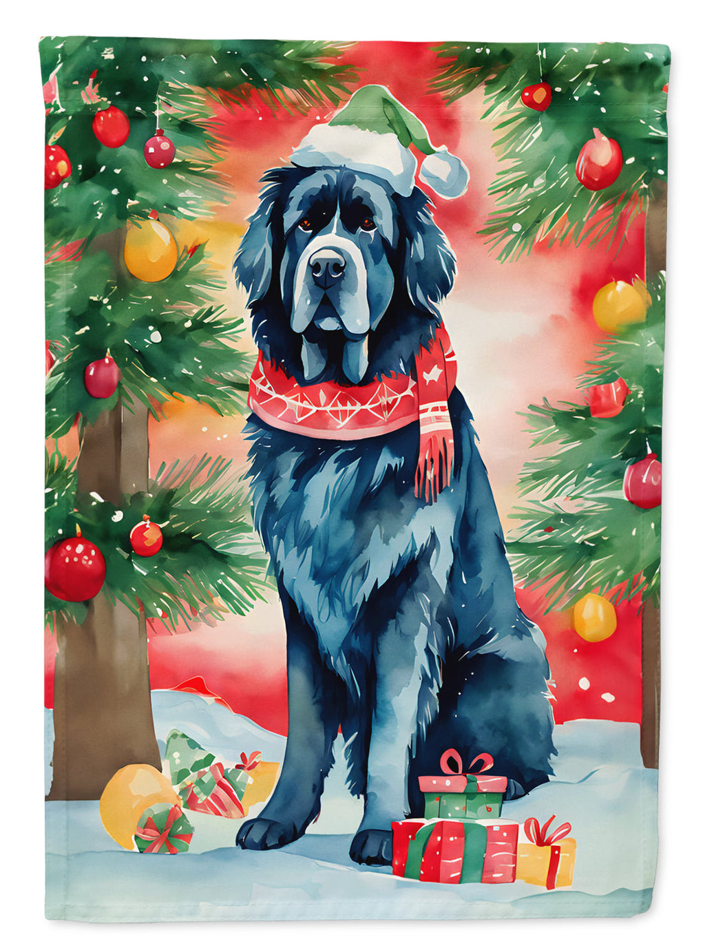 Newfoundland Christmas House Flag 28x40 Porch Sleeve Pole Decorative Outside Yard Banner Artwork Wall Hanging, Polyester