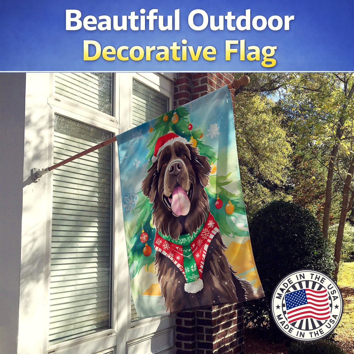 Newfoundland Christmas House Flag 28x40 Porch Sleeve Pole Decorative Outside Yard Banner Artwork Wall Hanging, Polyester