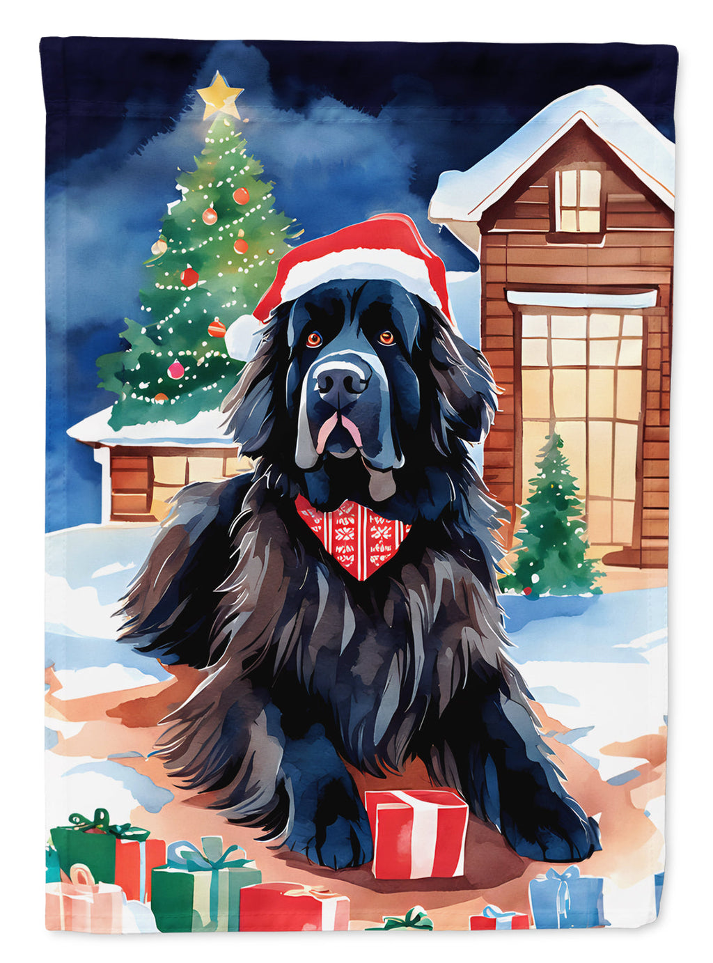 Newfoundland Christmas House Flag 28x40 Porch Sleeve Pole Decorative Outside Yard Banner Artwork Wall Hanging, Polyester