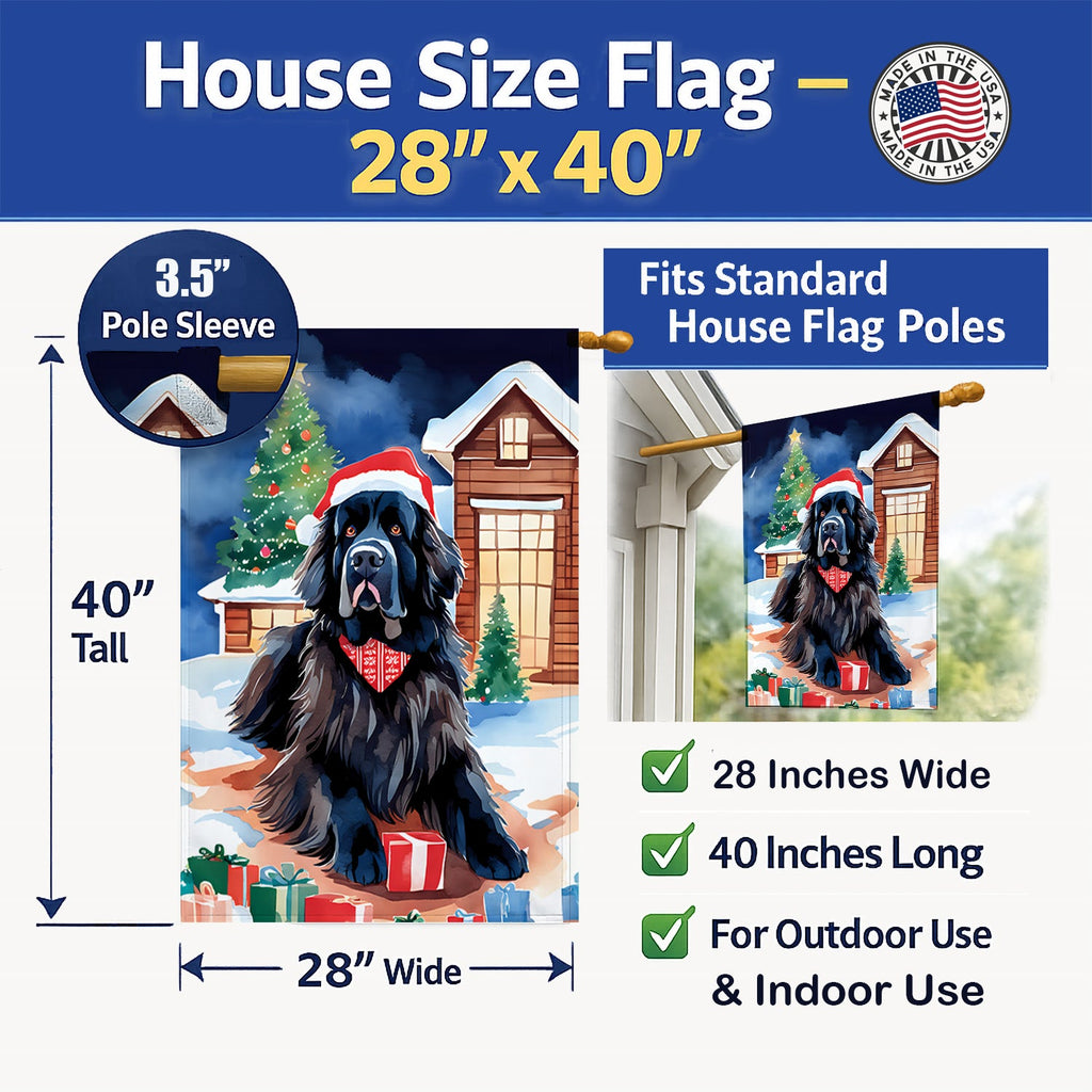 Newfoundland Christmas House Flag 28x40 Porch Sleeve Pole Decorative Outside Yard Banner Artwork Wall Hanging, Polyester