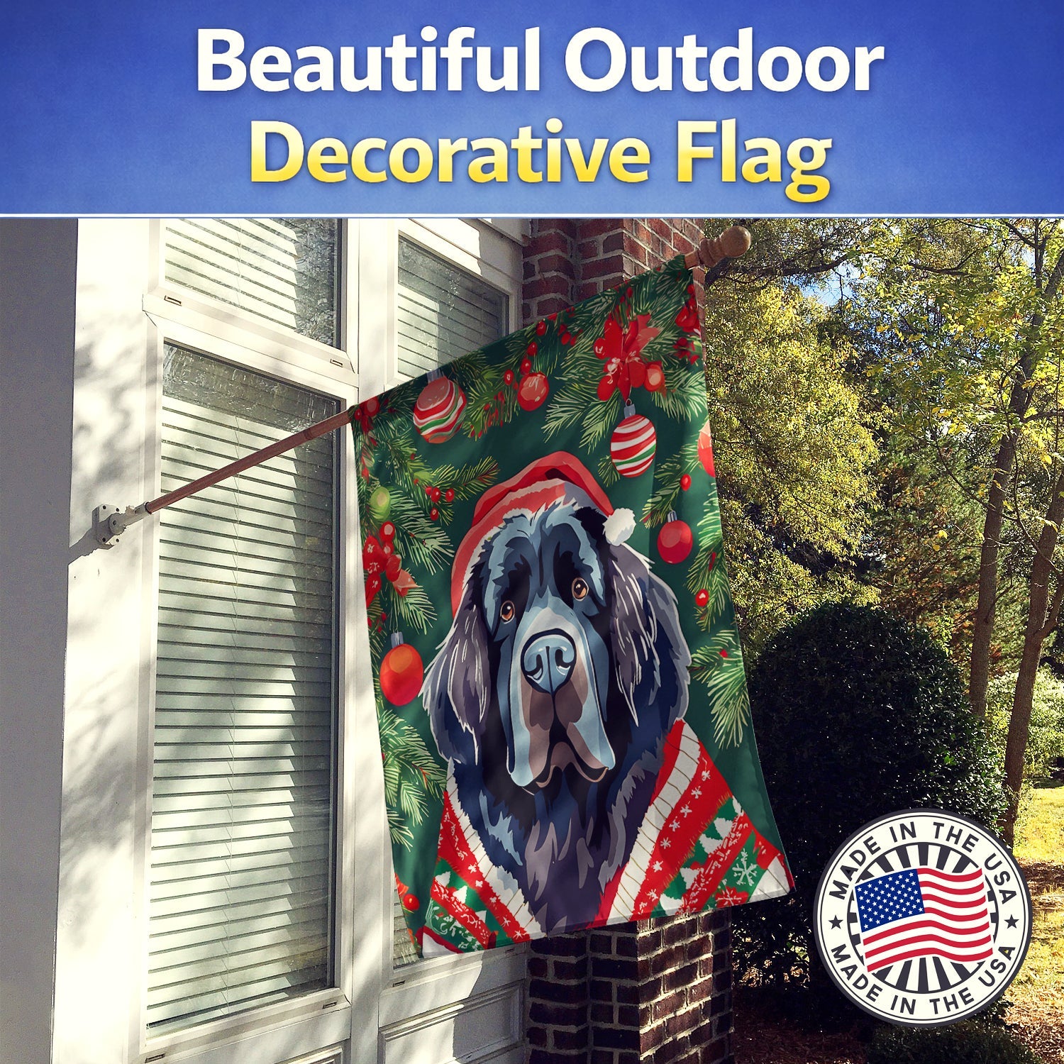 Newfoundland Christmas House Flag 28x40 Porch Sleeve Pole Decorative Outside Yard Banner Artwork Wall Hanging, Polyester
