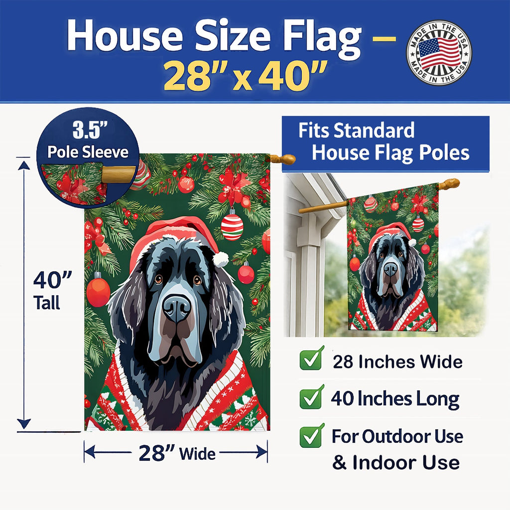 Newfoundland Christmas House Flag 28x40 Porch Sleeve Pole Decorative Outside Yard Banner Artwork Wall Hanging, Polyester