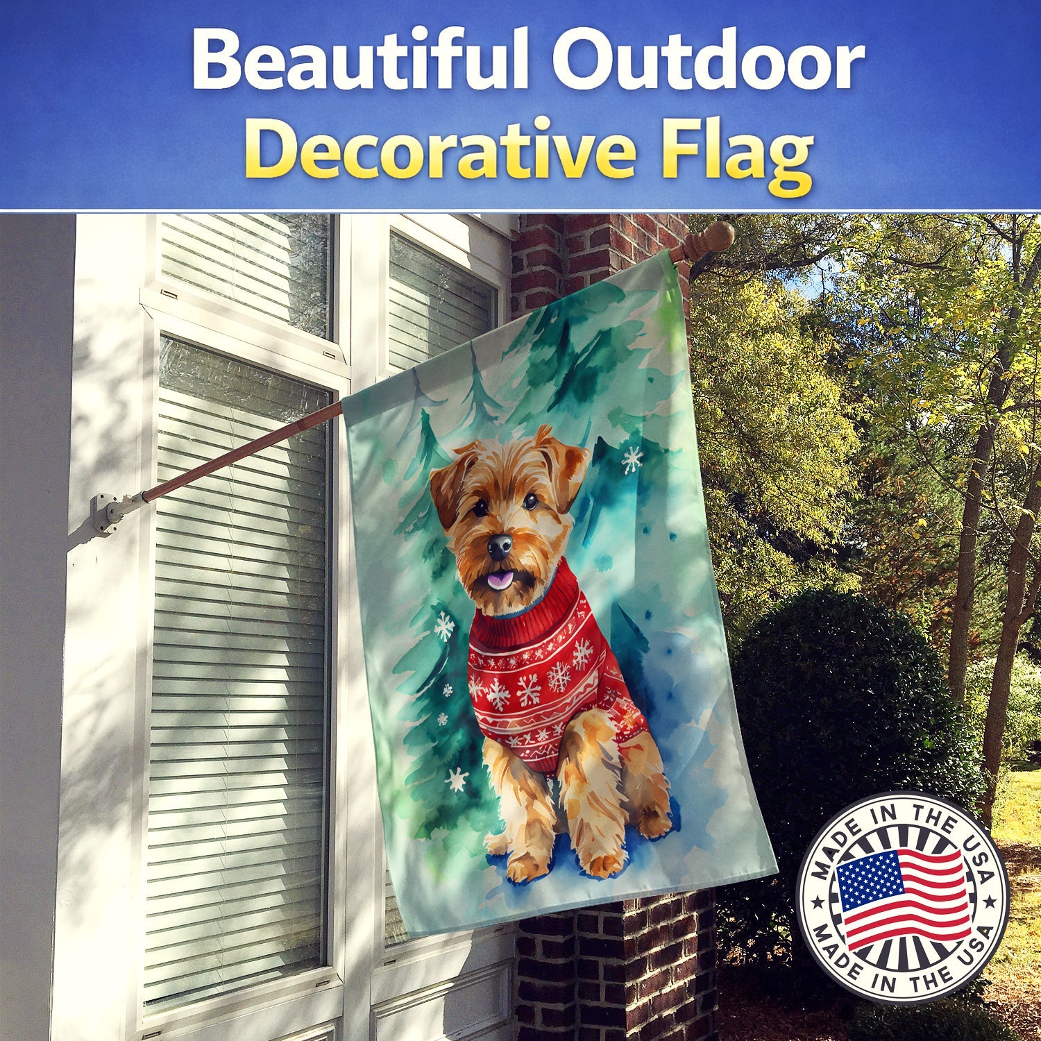 Norfolk Terrier Christmas House Flag 28x40 Porch Sleeve Pole Decorative Outside Yard Banner Artwork Wall Hanging, Polyester