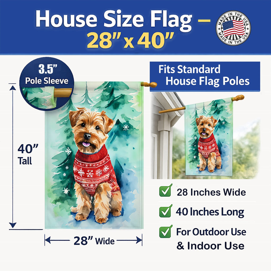 Norfolk Terrier Christmas House Flag 28x40 Porch Sleeve Pole Decorative Outside Yard Banner Artwork Wall Hanging, Polyester