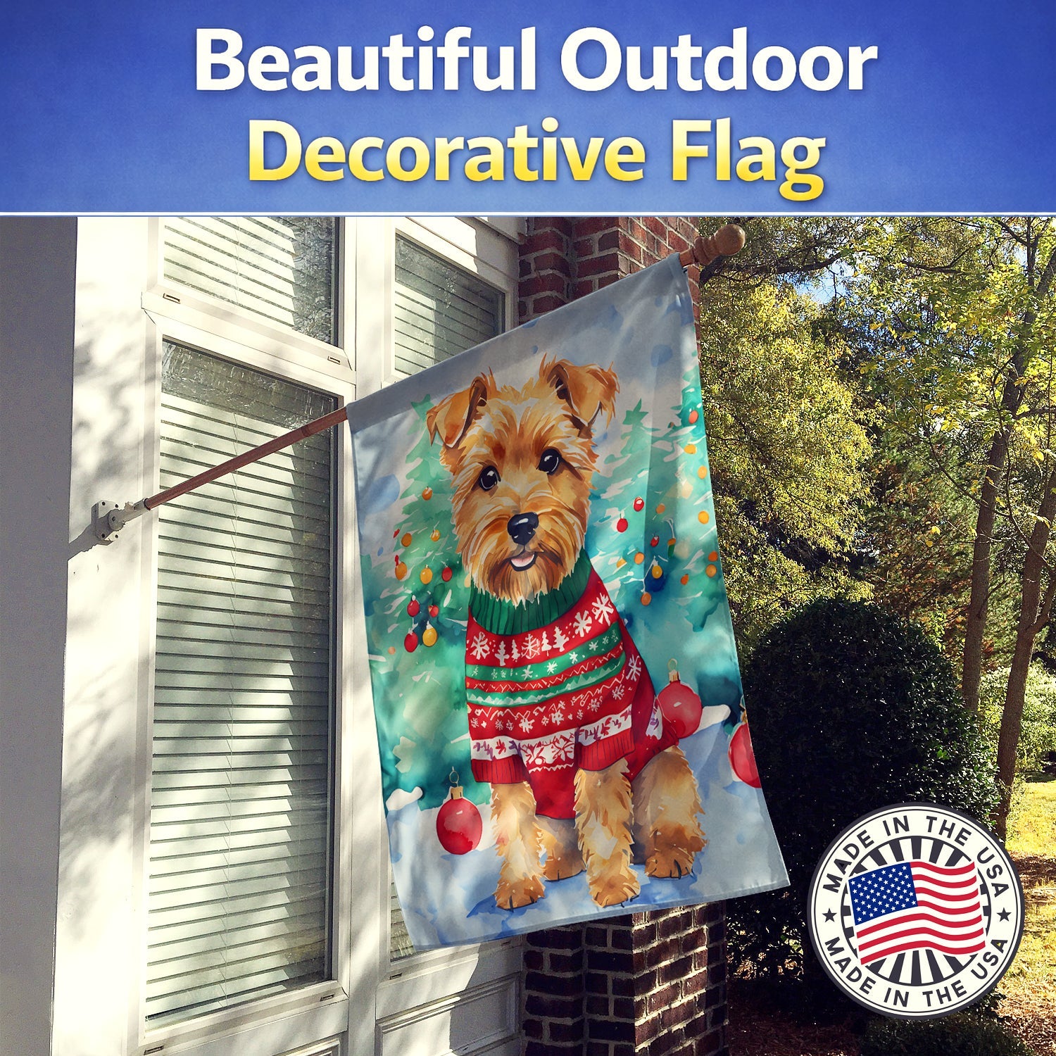 Norfolk Terrier Christmas House Flag 28x40 Porch Sleeve Pole Decorative Outside Yard Banner Artwork Wall Hanging, Polyester
