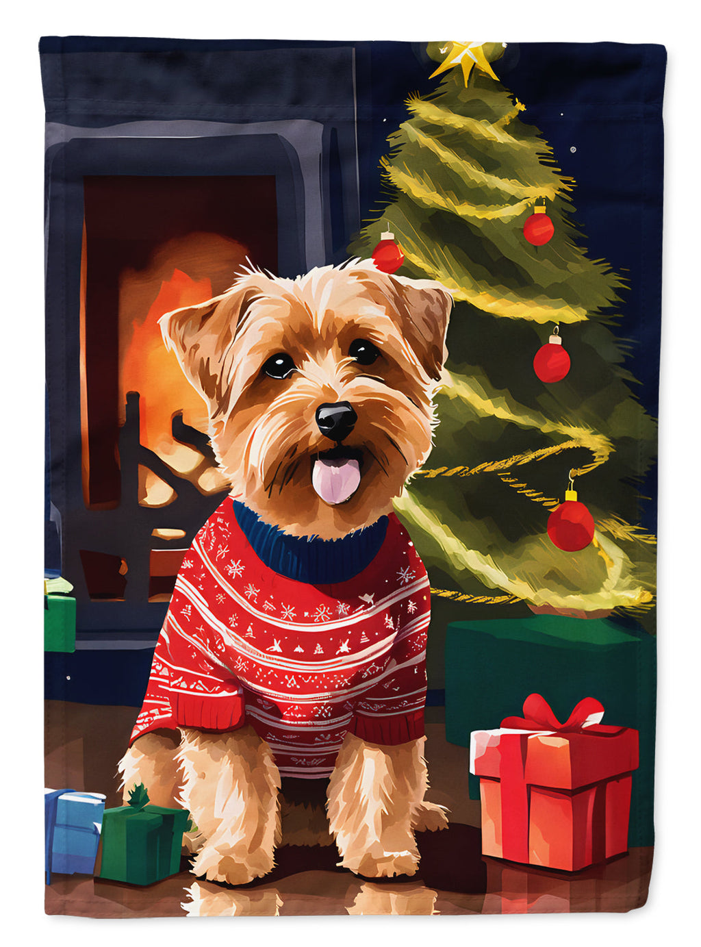 Norfolk Terrier Christmas House Flag 28x40 Porch Sleeve Pole Decorative Outside Yard Banner Artwork Wall Hanging, Polyester