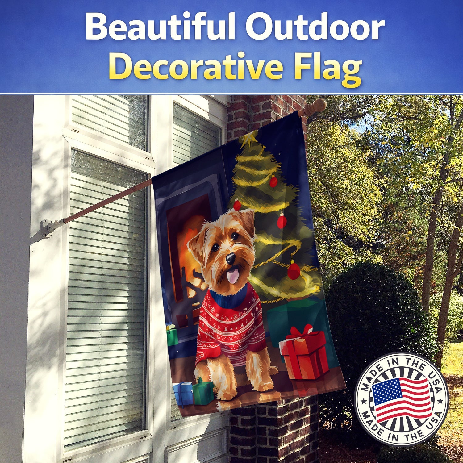 Norfolk Terrier Christmas House Flag 28x40 Porch Sleeve Pole Decorative Outside Yard Banner Artwork Wall Hanging, Polyester