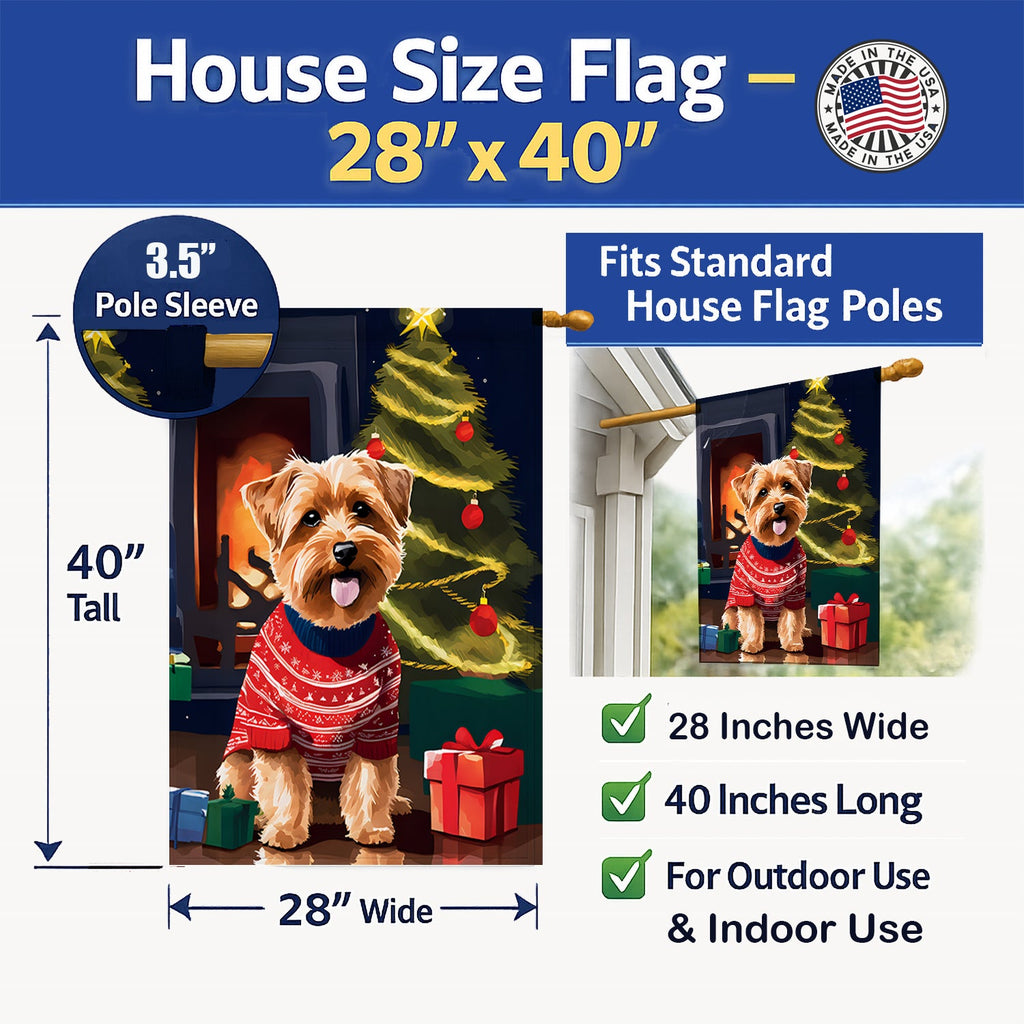 Norfolk Terrier Christmas House Flag 28x40 Porch Sleeve Pole Decorative Outside Yard Banner Artwork Wall Hanging, Polyester