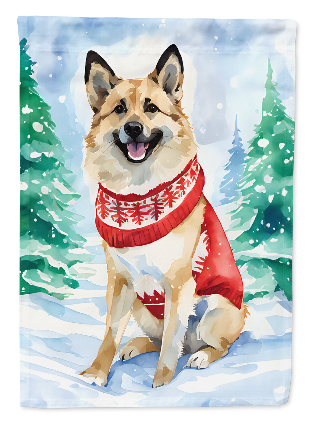 Norwegian Buhund Christmas House Flag 28x40 Porch Sleeve Pole Decorative Outside Yard Banner Artwork Wall Hanging, Polyester
