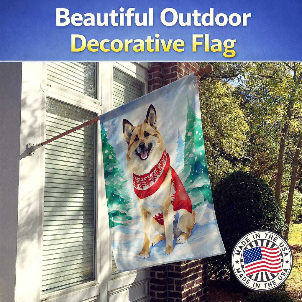 Norwegian Buhund Christmas House Flag 28x40 Porch Sleeve Pole Decorative Outside Yard Banner Artwork Wall Hanging, Polyester
