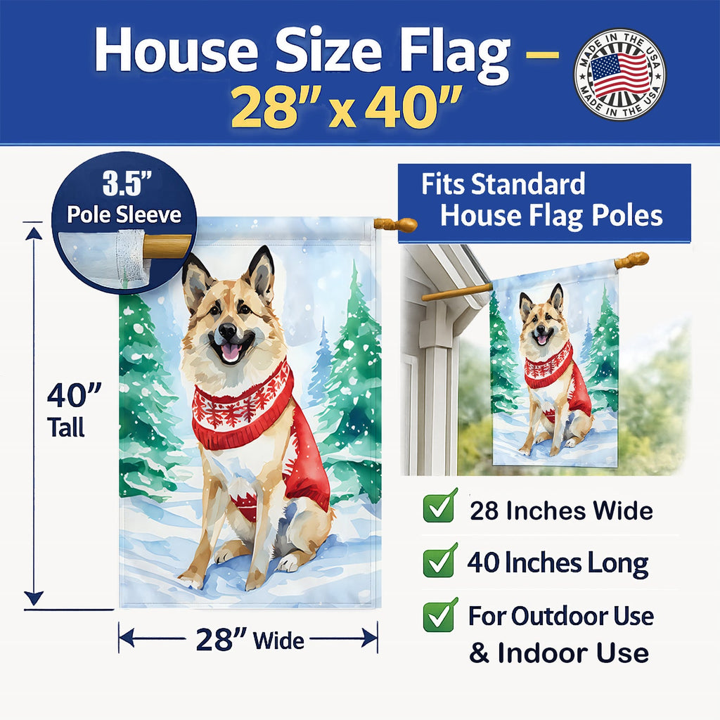 Norwegian Buhund Christmas House Flag 28x40 Porch Sleeve Pole Decorative Outside Yard Banner Artwork Wall Hanging, Polyester