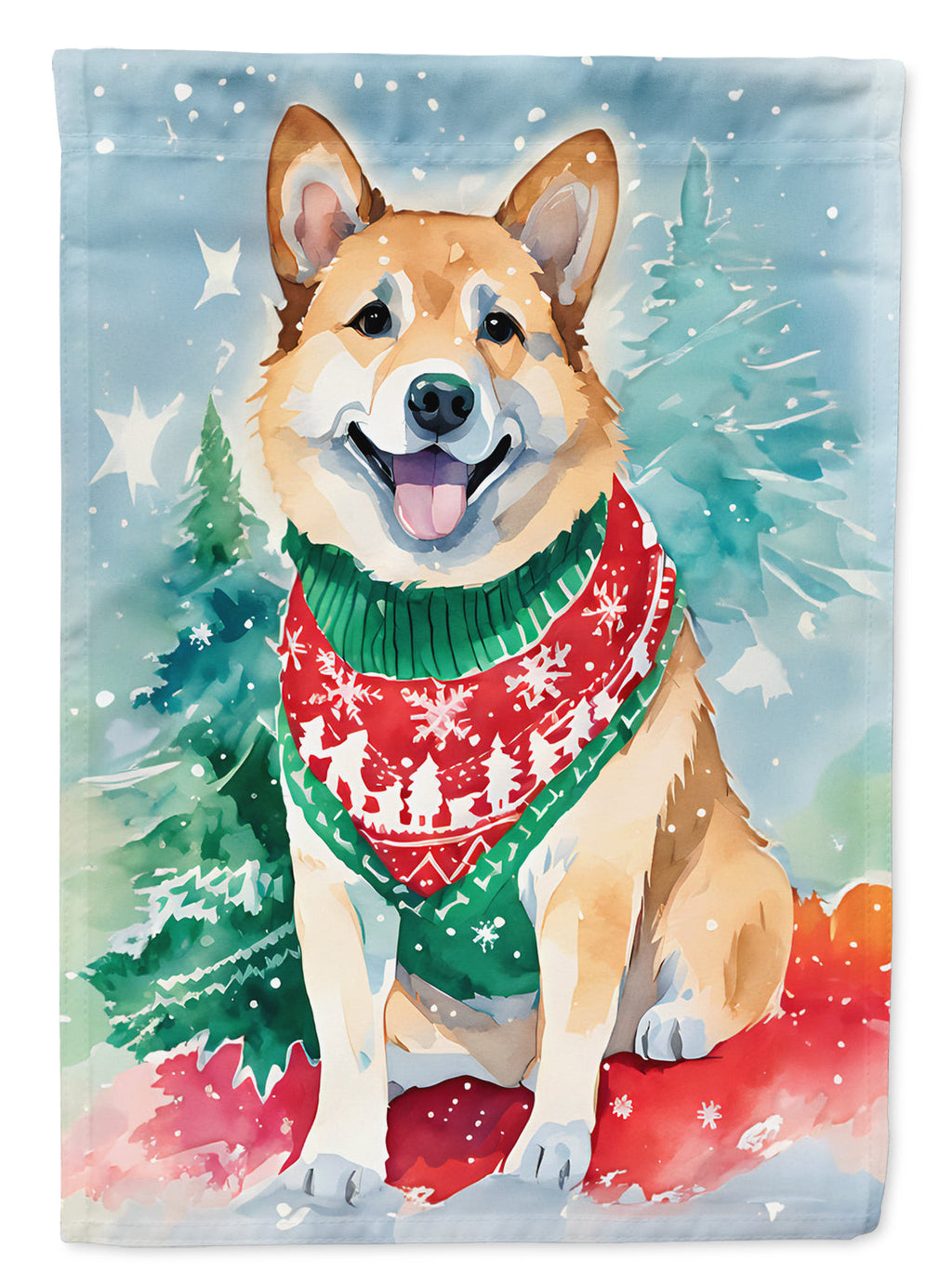 Norwegian Buhund Christmas House Flag 28x40 Porch Sleeve Pole Decorative Outside Yard Banner Artwork Wall Hanging, Polyester