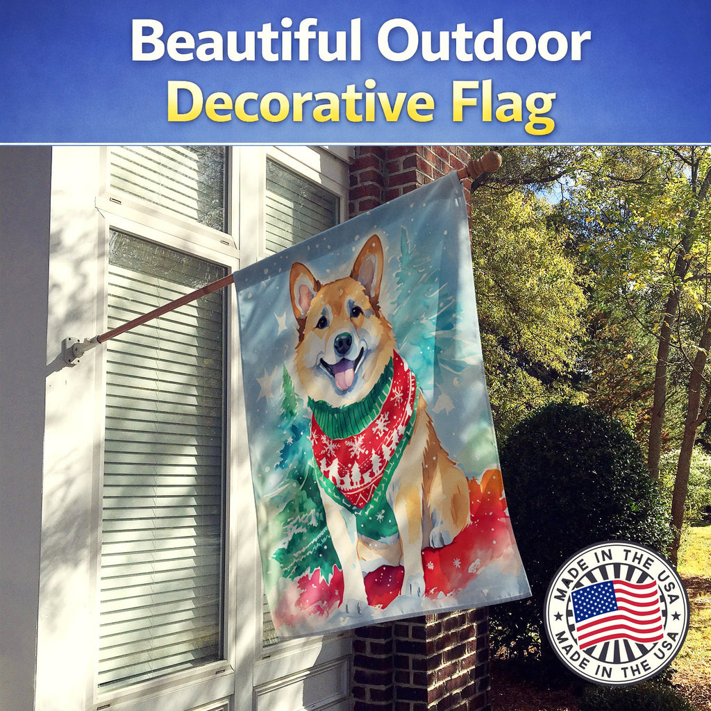 Norwegian Buhund Christmas House Flag 28x40 Porch Sleeve Pole Decorative Outside Yard Banner Artwork Wall Hanging, Polyester