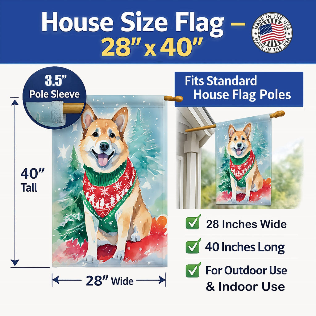 Norwegian Buhund Christmas House Flag 28x40 Porch Sleeve Pole Decorative Outside Yard Banner Artwork Wall Hanging, Polyester