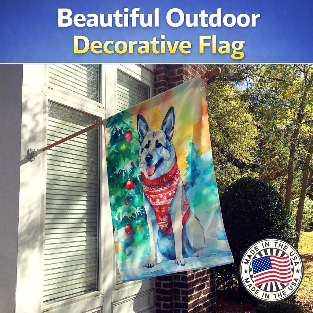 Norwegian Elkhound Christmas House Flag 28x40 Porch Sleeve Pole Decorative Outside Yard Banner Artwork Wall Hanging, Polyester