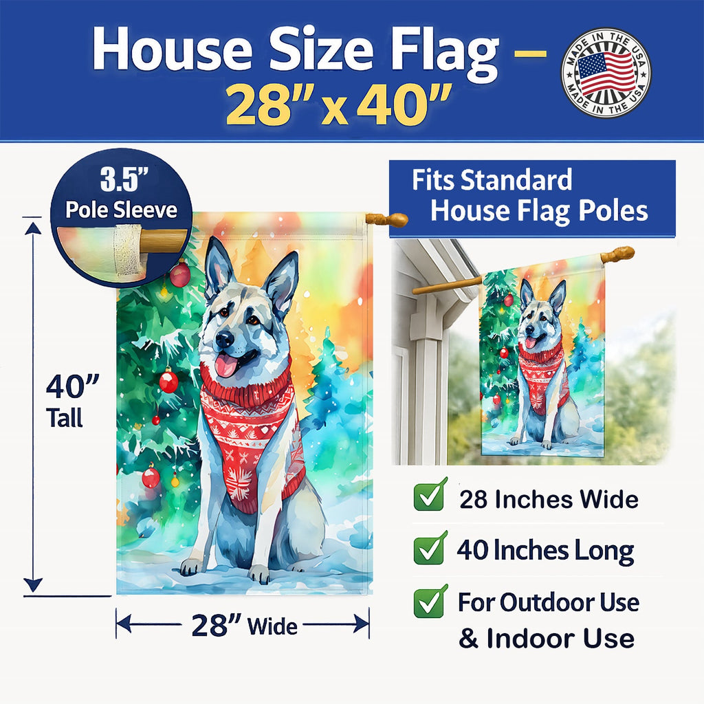 Norwegian Elkhound Christmas House Flag 28x40 Porch Sleeve Pole Decorative Outside Yard Banner Artwork Wall Hanging, Polyester