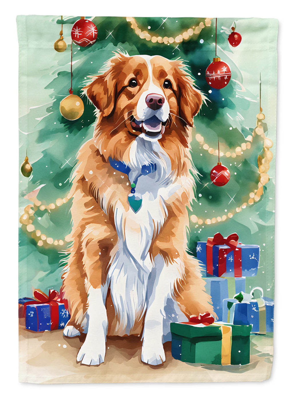 Nova Scotia Duck Toller Christmas House Flag 28x40 Porch Sleeve Pole Decorative Outside Yard Banner Artwork Wall Hanging, Polyester