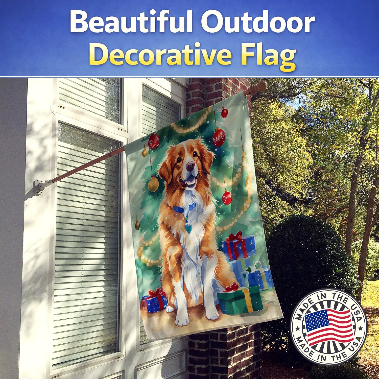 Nova Scotia Duck Toller Christmas House Flag 28x40 Porch Sleeve Pole Decorative Outside Yard Banner Artwork Wall Hanging, Polyester