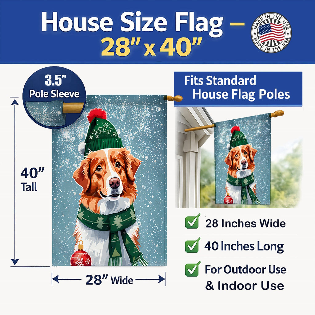 Nova Scotia Duck Toller Christmas House Flag 28x40 Porch Sleeve Pole Decorative Outside Yard Banner Artwork Wall Hanging, Polyester