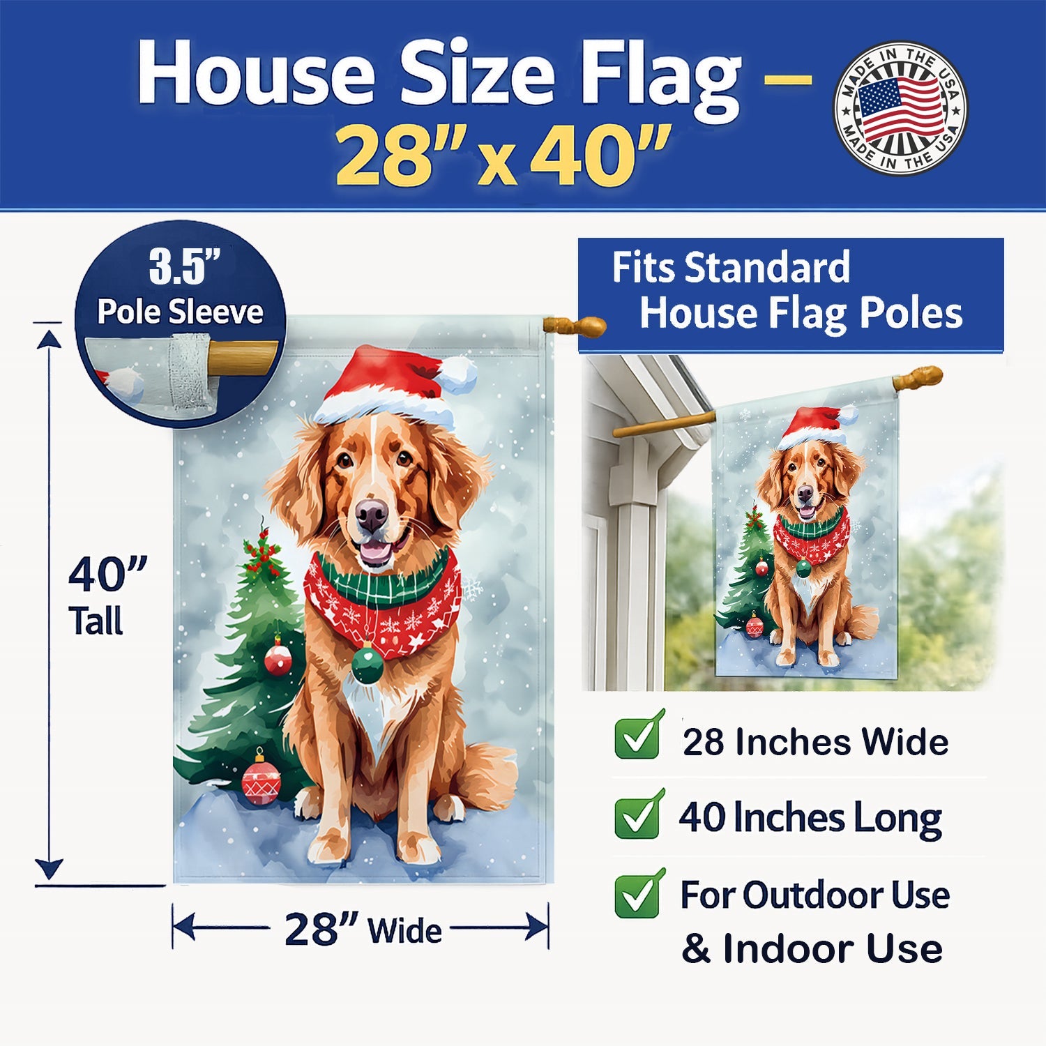 Nova Scotia Duck Toller Christmas House Flag 28x40 Porch Sleeve Pole Decorative Outside Yard Banner Artwork Wall Hanging, Polyester