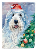 Old English Sheepdog Christmas House Flag 28x40 Porch Sleeve Pole Decorative Outside Yard Banner Artwork Wall Hanging, Polyester