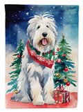 Old English Sheepdog Christmas House Flag 28x40 Porch Sleeve Pole Decorative Outside Yard Banner Artwork Wall Hanging, Polyester