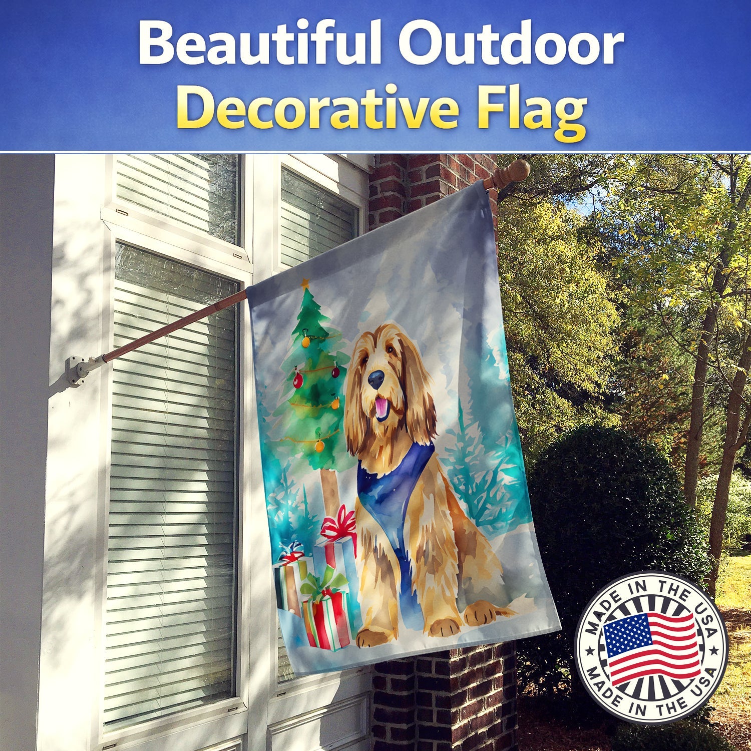 Otterhound Christmas House Flag 28x40 Porch Sleeve Pole Decorative Outside Yard Banner Artwork Wall Hanging, Polyester