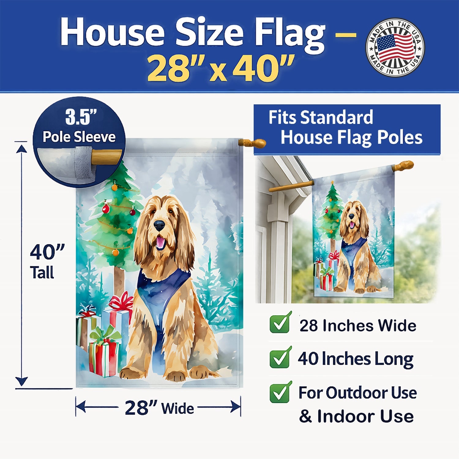 Otterhound Christmas House Flag 28x40 Porch Sleeve Pole Decorative Outside Yard Banner Artwork Wall Hanging, Polyester
