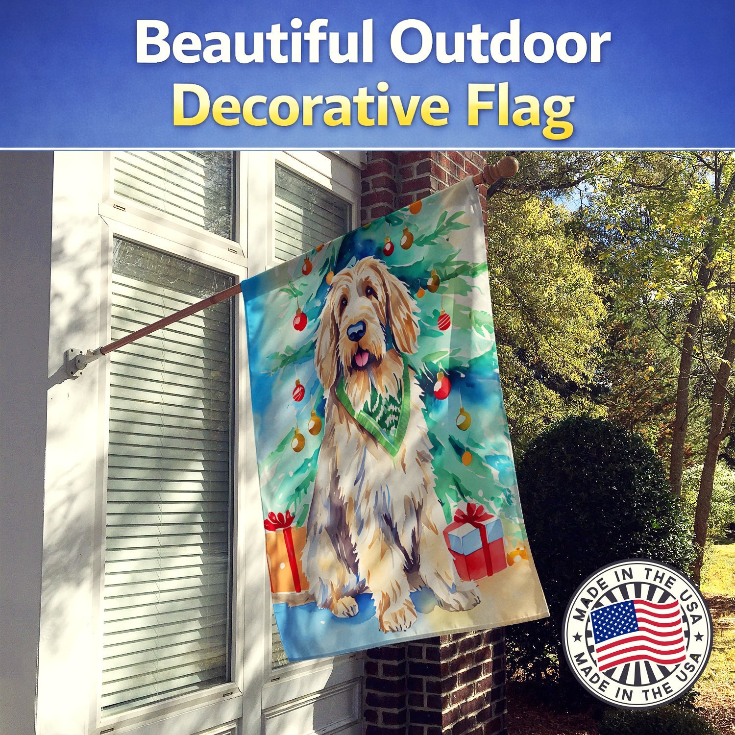 Otterhound Christmas House Flag 28x40 Porch Sleeve Pole Decorative Outside Yard Banner Artwork Wall Hanging, Polyester