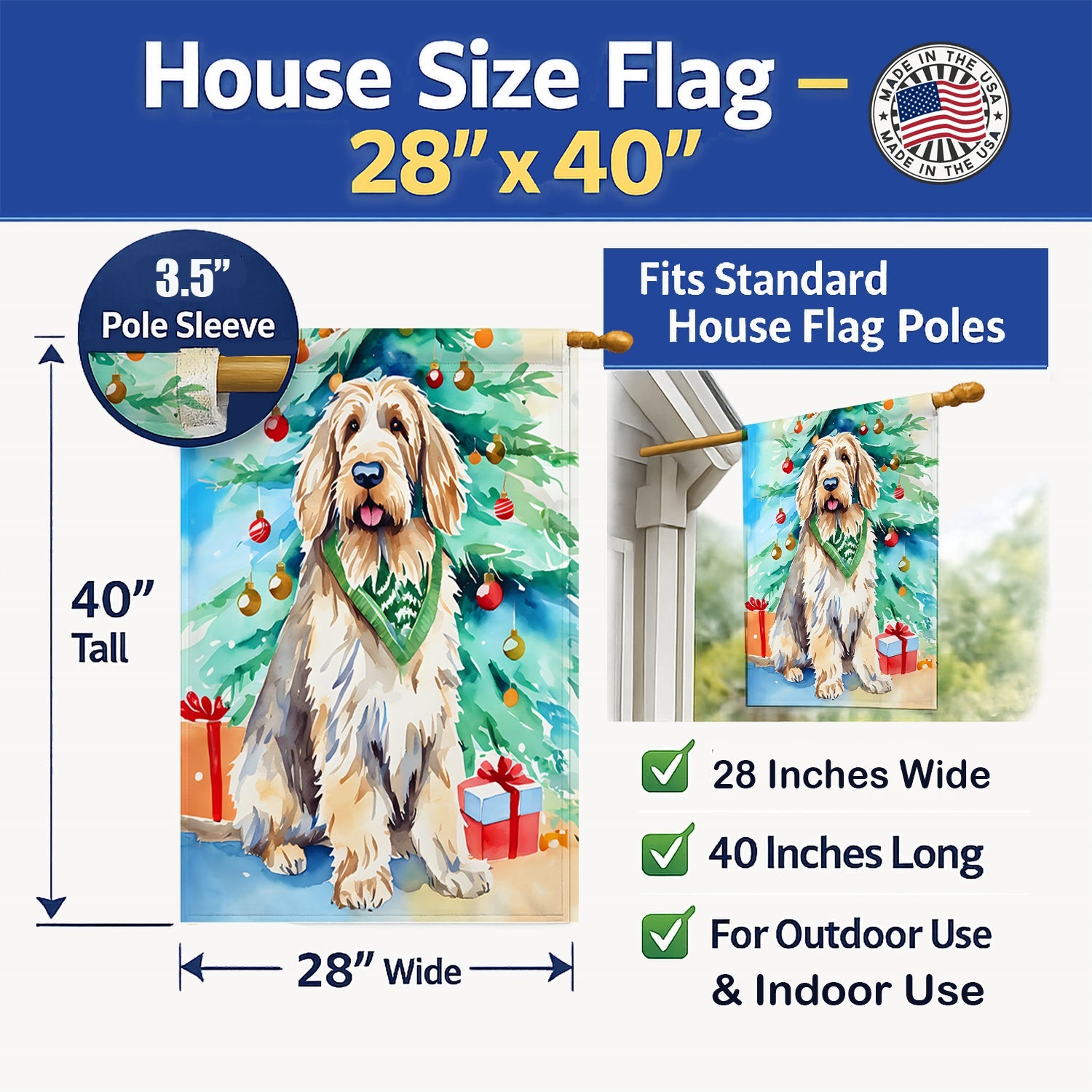 Otterhound Christmas House Flag 28x40 Porch Sleeve Pole Decorative Outside Yard Banner Artwork Wall Hanging, Polyester