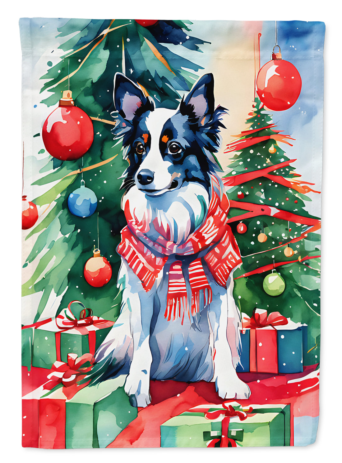 Papillon Christmas House Flag 28x40 Porch Sleeve Pole Decorative Outside Yard Banner Artwork Wall Hanging, Polyester