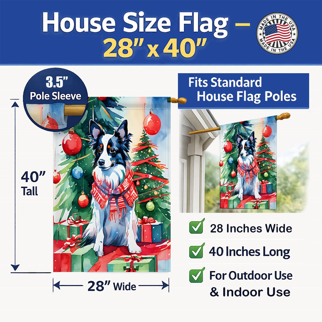 Papillon Christmas House Flag 28x40 Porch Sleeve Pole Decorative Outside Yard Banner Artwork Wall Hanging, Polyester