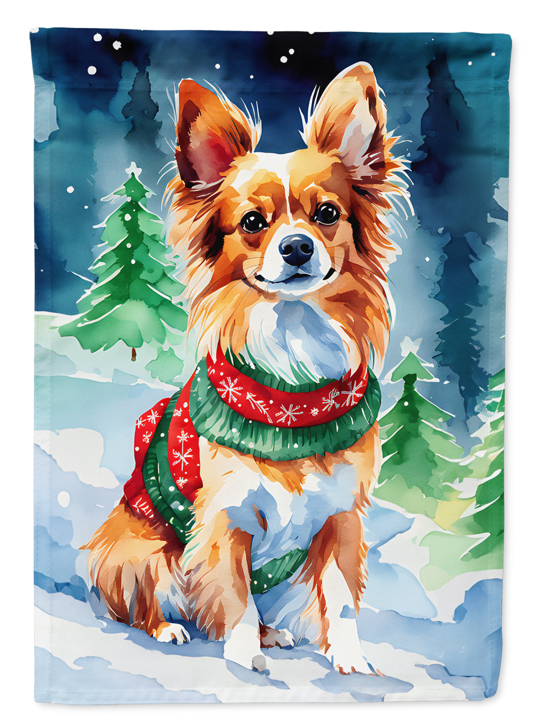 Papillon Christmas House Flag 28x40 Porch Sleeve Pole Decorative Outside Yard Banner Artwork Wall Hanging, Polyester