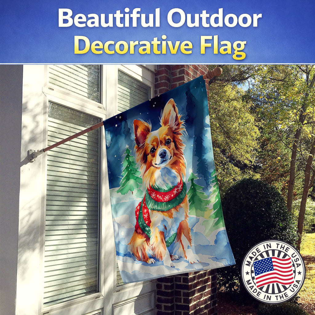Papillon Christmas House Flag 28x40 Porch Sleeve Pole Decorative Outside Yard Banner Artwork Wall Hanging, Polyester
