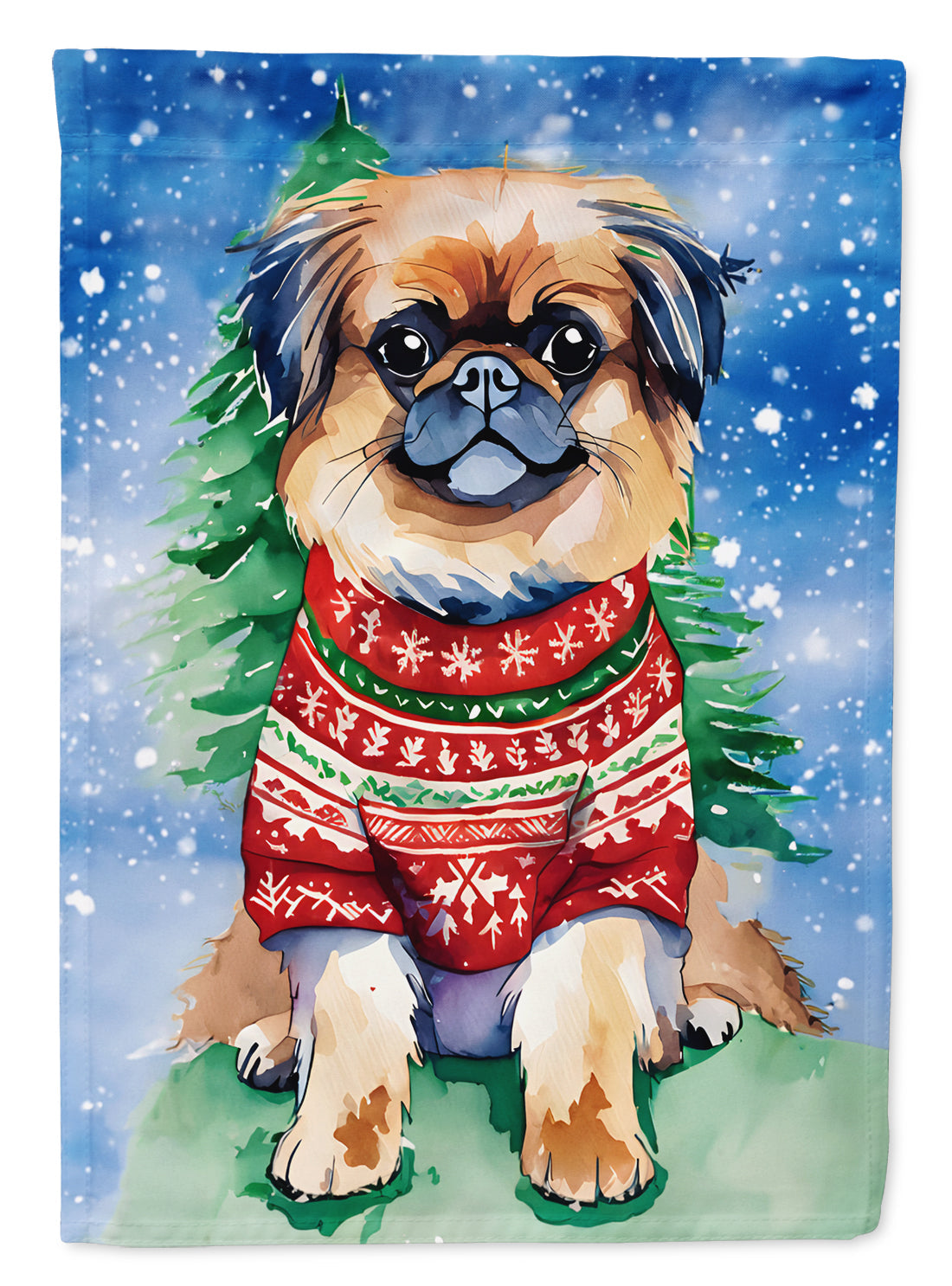 Pekingese Christmas House Flag 28x40 Porch Sleeve Pole Decorative Outside Yard Banner Artwork Wall Hanging, Polyester