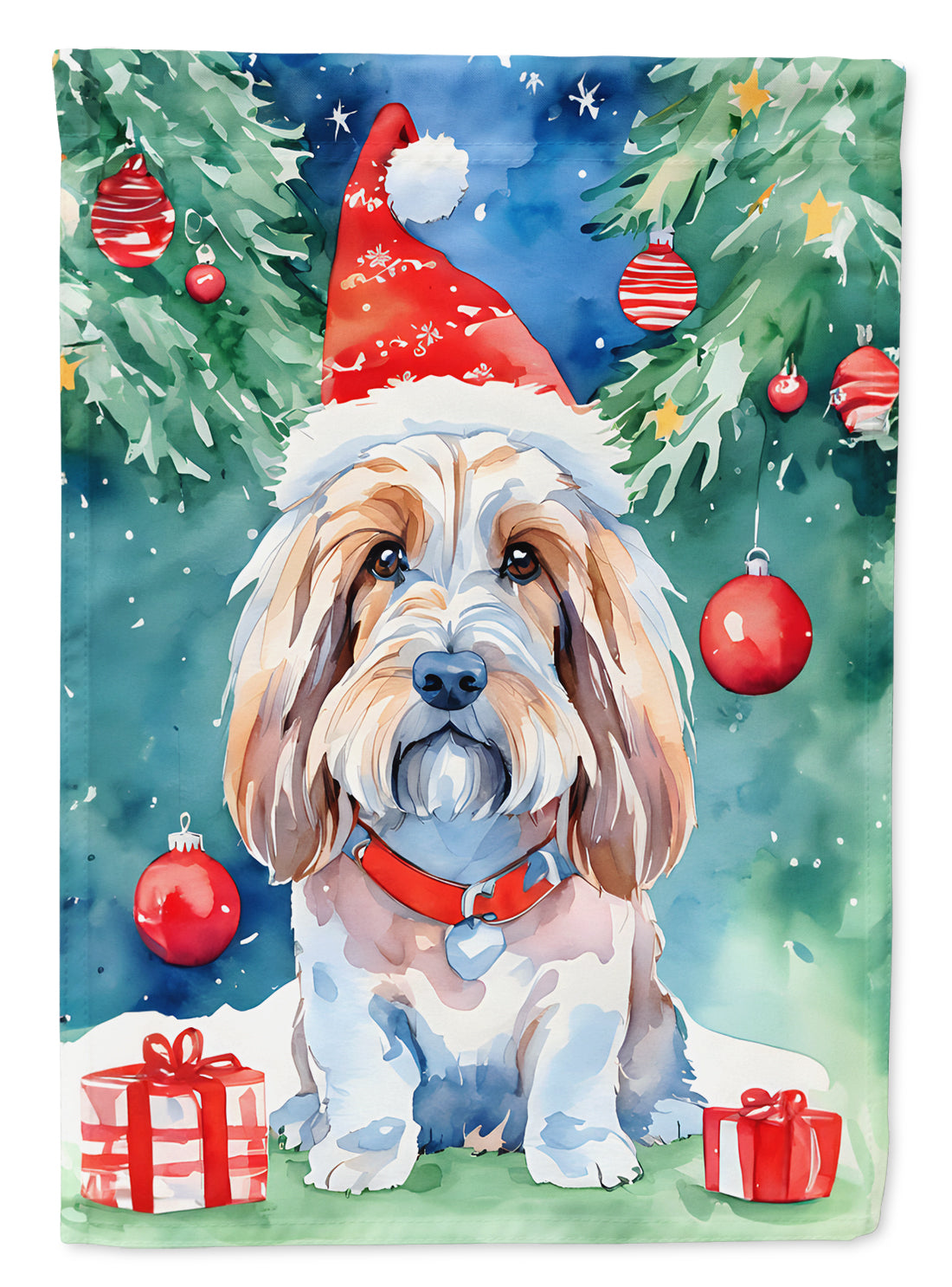 Petit Basset Griffon Vendeen Christmas House Flag 28x40 Porch Sleeve Pole Decorative Outside Yard Banner Artwork Wall Hanging, Polyester