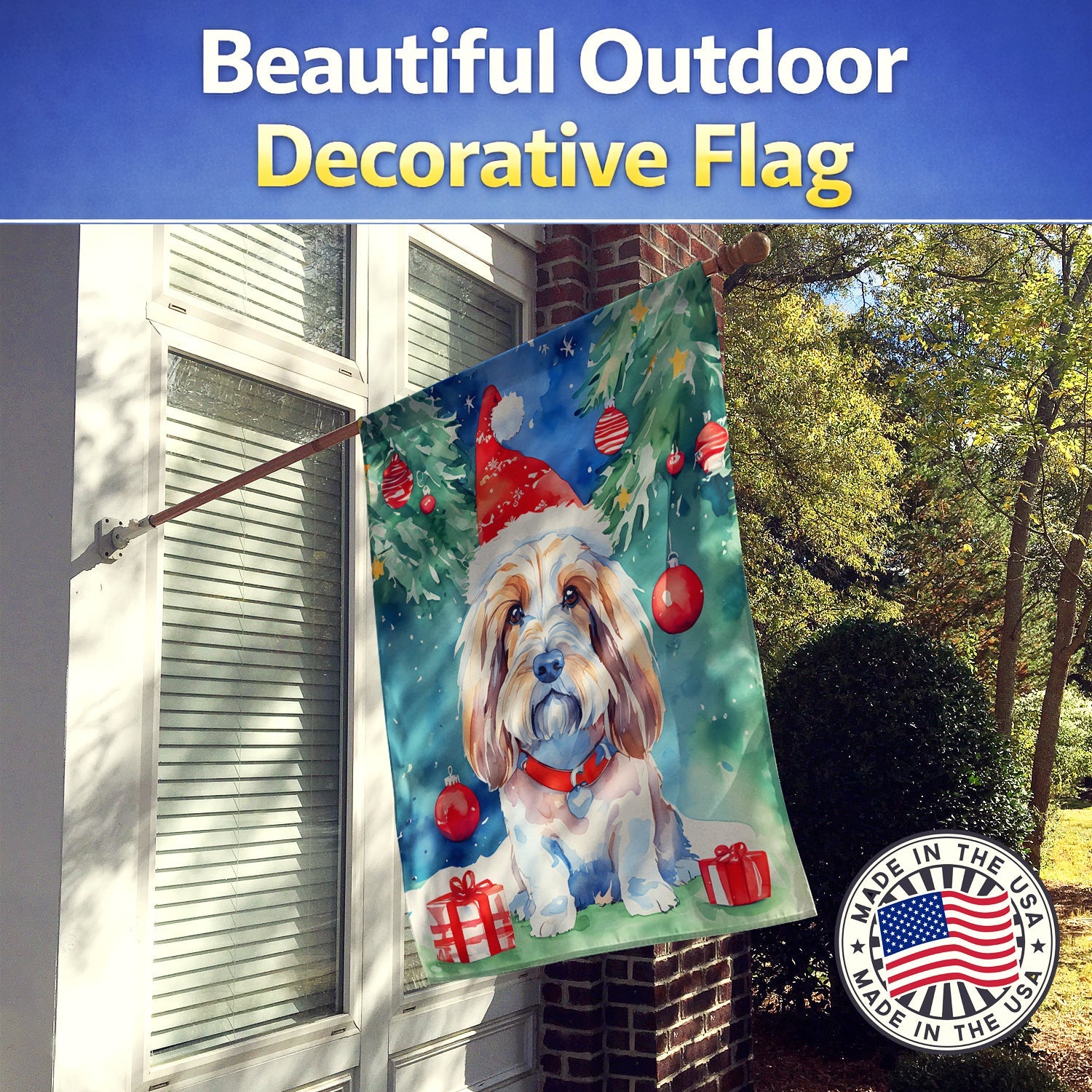 Petit Basset Griffon Vendeen Christmas House Flag 28x40 Porch Sleeve Pole Decorative Outside Yard Banner Artwork Wall Hanging, Polyester