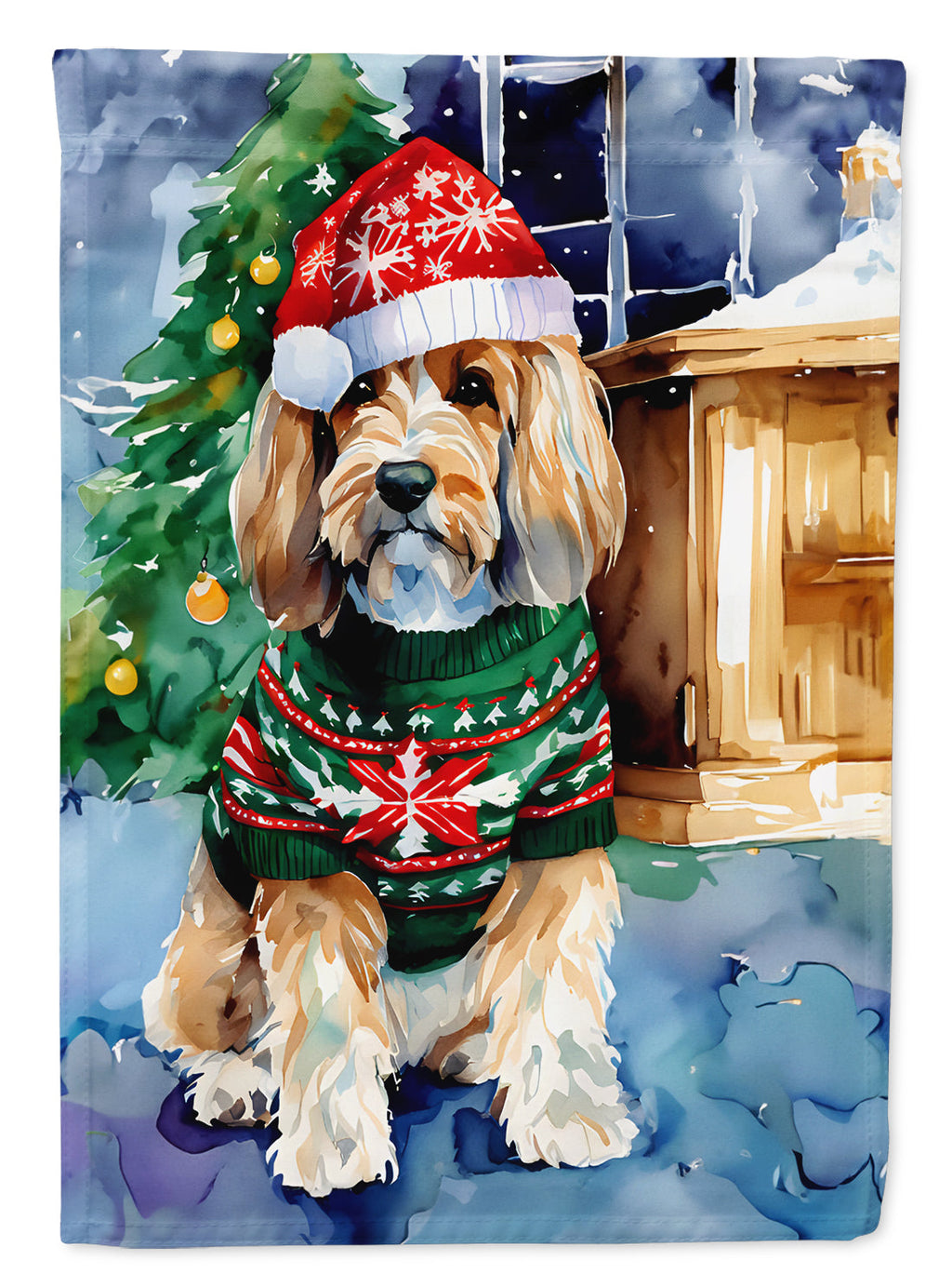 Petit Basset Griffon Vendeen Christmas House Flag 28x40 Porch Sleeve Pole Decorative Outside Yard Banner Artwork Wall Hanging, Polyester