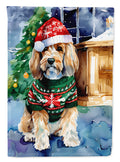 Petit Basset Griffon Vendeen Christmas House Flag 28x40 Porch Sleeve Pole Decorative Outside Yard Banner Artwork Wall Hanging, Polyester