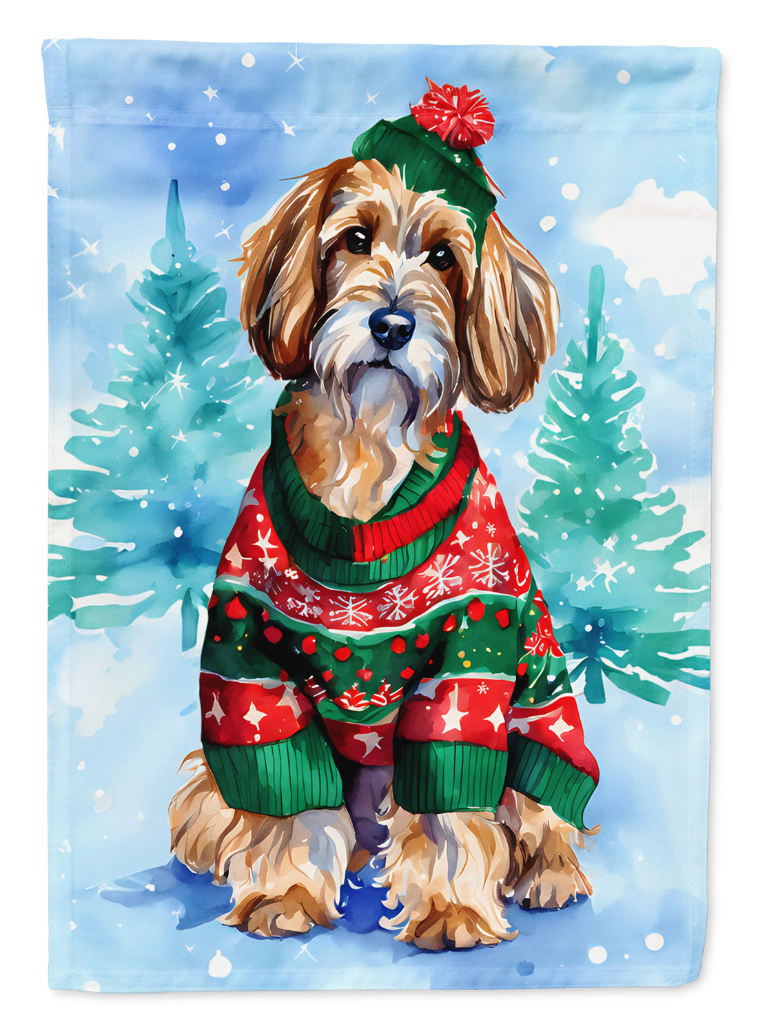 Petit Basset Griffon Vendeen Christmas House Flag 28x40 Porch Sleeve Pole Decorative Outside Yard Banner Artwork Wall Hanging, Polyester