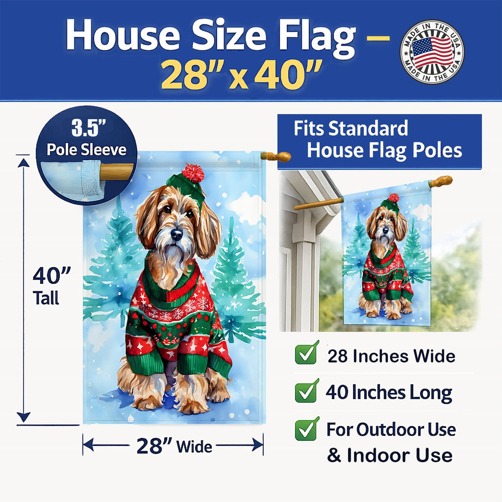 Petit Basset Griffon Vendeen Christmas House Flag 28x40 Porch Sleeve Pole Decorative Outside Yard Banner Artwork Wall Hanging, Polyester