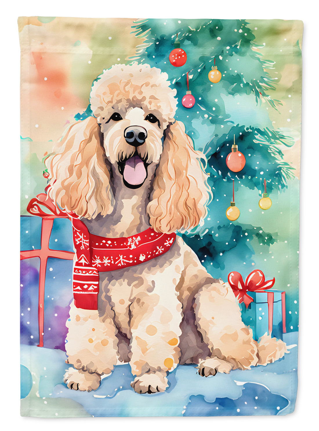 Poodle Christmas House Flag 28x40 Porch Sleeve Pole Decorative Outside Yard Banner Artwork Wall Hanging, Polyester