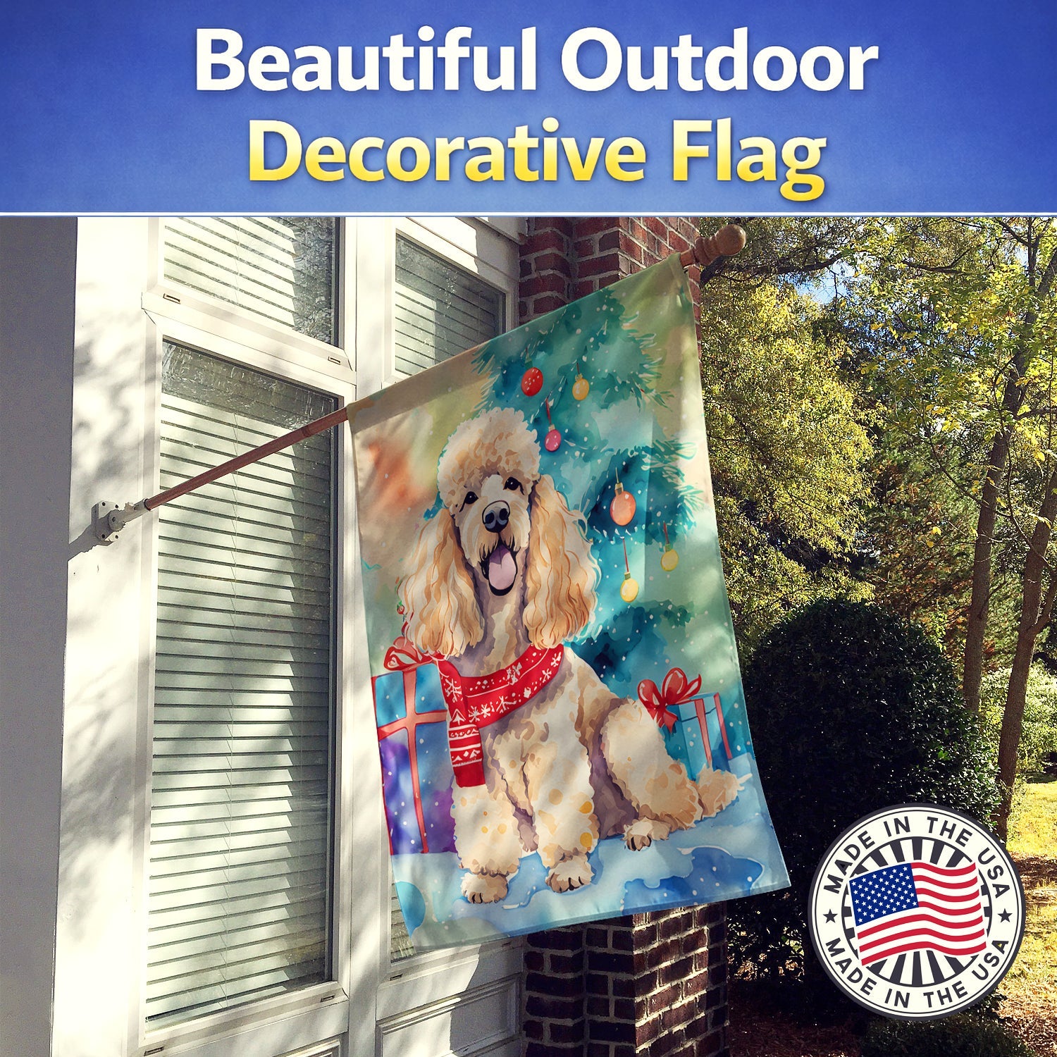 Poodle Christmas House Flag 28x40 Porch Sleeve Pole Decorative Outside Yard Banner Artwork Wall Hanging, Polyester